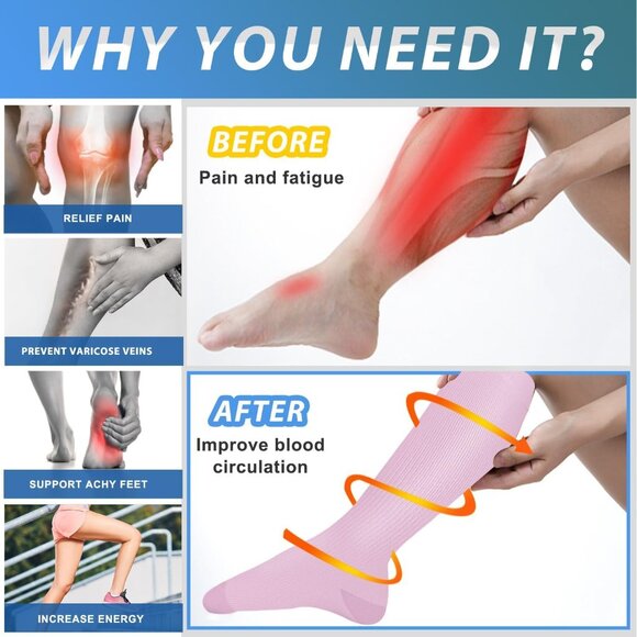 Women's Multi-Color 6 Pairs Compression Socks 15-20mmhg Compression Stockings - Picture 2 of 6